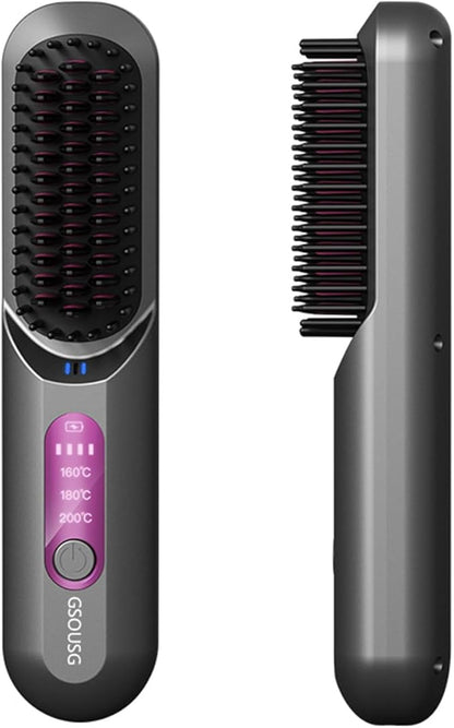 Cordless Hair Straightener Brush-Travel Size Hair Straightener Brush,Salon-Level Smoothing via Ceramic Ion Technology, Hair Straightener Comb,Fashion Design Tangle Free Anti Scald,6000mAh