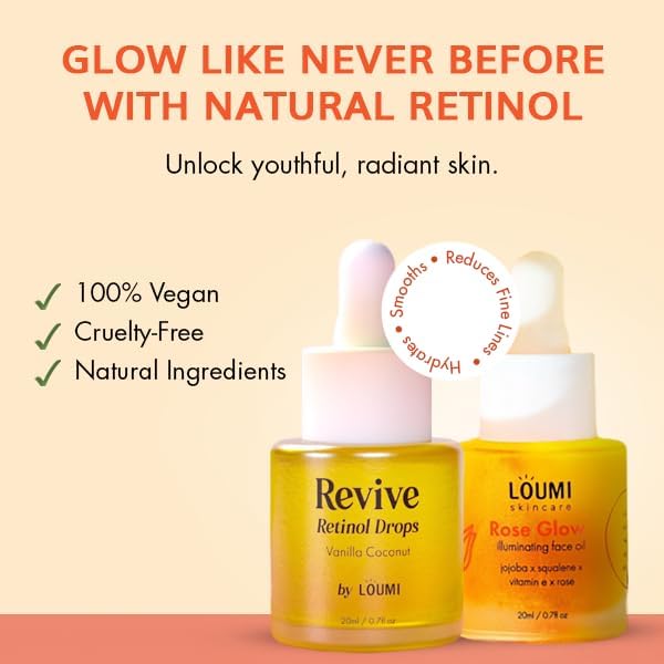 LOUMI Skincare Daily Duo - Rose Glow and Revive Retinol Drops - Moisturizing Face Oil - Lightweight Hydration - Vegan, Paraben-Free, Sulfate-Free, Cruelty-Free, Facial Skin Care for Women & Men