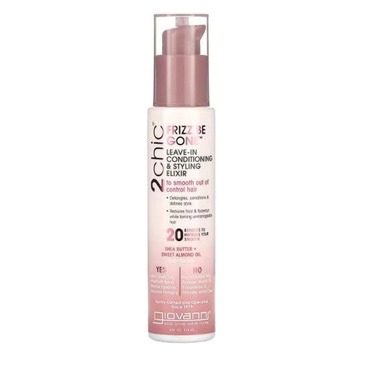GIOVANNI 2chic Leave-In Conditioning Styling Elixir - Anti-Frizz Natural Hair Smoothing Formula with Shea Butter & Sweet Almond Oil, Macadamia, Detangler, Paraben Free, Color Safe Conditioner - 4 oz