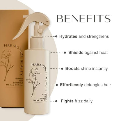 Leave-In Conditioner - 3-in-1 Detangler & Heat Protectant Spray - Sulfate-Free - Lightweight for All Hair Types - Frizz Control - Protects & Hydrates without Buildup - 4.9 fl oz
