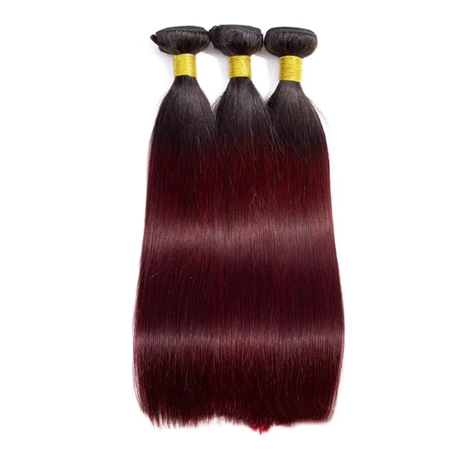 1B99j Ombre Burgundy Straight Bundles Black and Burgundy Straight Bundles two tone Brazilian Hair Weave Soft and Silky for Women 8 10 12 Inch