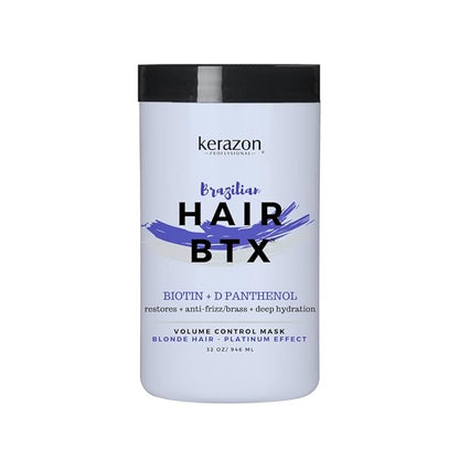 KERAZON Blonde Brazilian Hair BTX Treatment Purple Mask Platinum Effect & Silver Hair Providing Smoothing, Deep Hydration, Anti-Brass, Shine, Softness, Volume And Frizz Control. Salon Size.