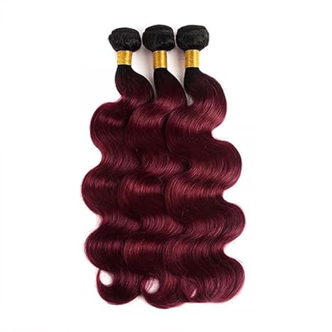 1B99J Body Wave Bundles Black Mixed With Burgundy Body Wave Bundles two tone Brazilian Hair Extensions Soft and Silky for Women 24 26 30 Inch