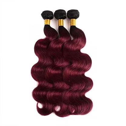 1B99J Body Wave Bundles Black Mixed With Burgundy Body Wave Bundles two tone Brazilian Hair Extensions Soft and Silky for Women 24 26 30 Inch