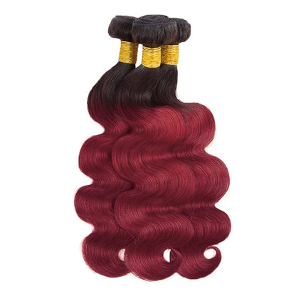 Ombre Human Hair Bundles Burgundy Body Wave Bundles Niegmeag Peruvian Grade 8A Virgin Remy Hair Extensions 12 14 16 Inch 2 Tone Black and Red Bundle