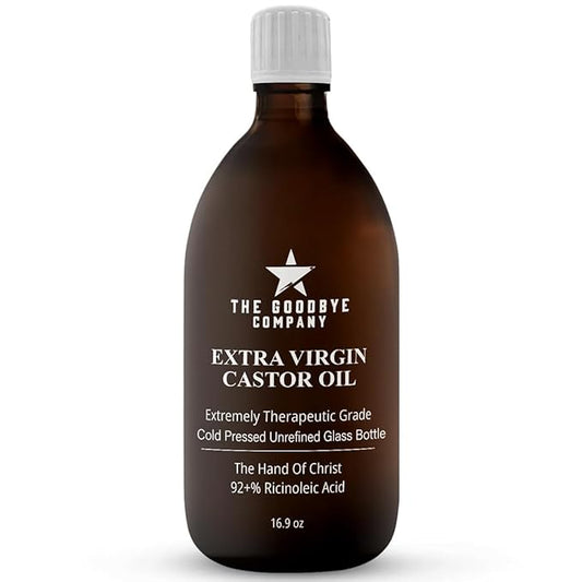 The Goodbye Company Castor Oil USDA Certified Organic Glass Bottle Pure Cold-Pressed(500 mL)100%Natural Virgin Castor Oil Unrefined Moisturise Skin Hair Growth Eyelashes,Hexane&BPA Free 16.90 Ounces