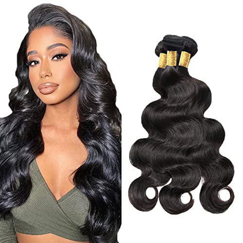Human Hair Bundles Color 1B Body Wave Bundles 12 12 12 Inch Peruvian Grade 8A Virgin Remy Hair Extensions Double Weft Real Natural Black Hair Weave