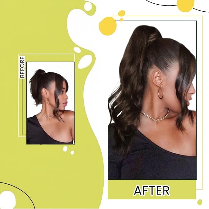RUNATURE Dark Brown Ponytail Extension Real Human Hair Short Ponytail Hair Extensions Remy Hair Straight Brazilian Pony Tails Hair Extensions Clips 12 Inch Human Hair Ponytail Extension Silky 70g