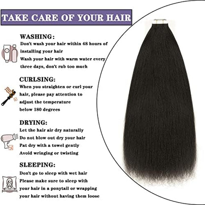 Anrosa Light Yaki Straight Tape in Hair Extensions Double Sided 16 Inch Yaki Tape in Hair Extensions Human Hair Brazilian Invisible #1B Natural Black 50G 20PCS