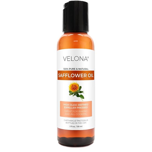 Safflower Oil by Velona - 2 fl oz | 100% Pure and Natural Carrier Oil | Refined, Expeller Pressed | Cooking, Skin, Hair, Body & Face Moisturizing | Use Today - Enjoy Results