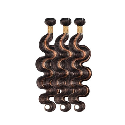 Highlight Bundles Human Hair Brown Body Wave Bundles 12 14 16 Inch Brazilian Unprocessed Virgin Remy Hair Extensions Niegmeag Hair 2 Tone Black and Light Brown Bundle