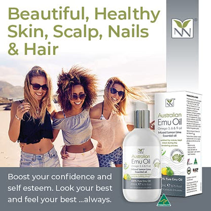 Y-Not Natural Ultra Pure Australian Emu Oil - Luxury, Hospital Grade Emu Oil 200 mL | Free Range Aboriginal Omega 3, 6 & 9 Oil Infused with Lemon Lime - The Ultimate Moisturizer for Skin, Hair, Nails, and Scalp