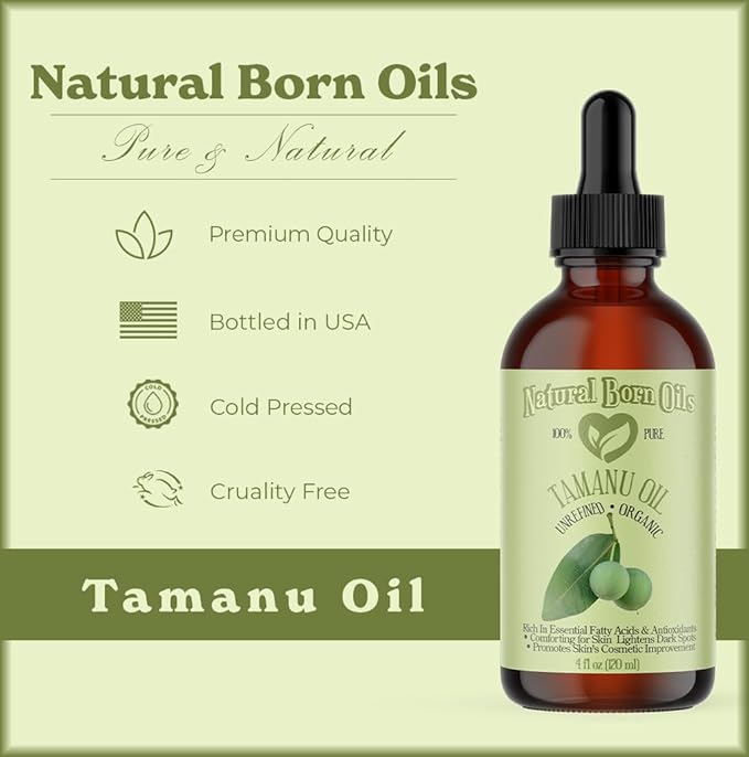 Natural Born Oils Tamanu Oil, 8oz, Organic, Cold-Pressed, Rich in Calophyllolide, Ideal for Moisturizing Skin, Strengthening Hair