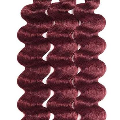 Color 99j Body Wave Bundles Human Hair Burgundy Body Wave Bundles 8a Grade Double Weft Brazilian Human Hair Wet and Wavy Soft Silky for Black Women 10 12 14 Inch