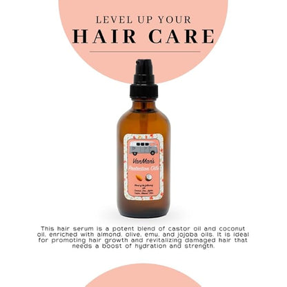 Vanman - Protection Oil Serum For Hair Growth - Infused With Castor, Jojoba, Almond, Olive, Emu, Coconut Oil - Fragrance-Free Growth Serum For Dry and Frizzy Hair - 1 Ounce