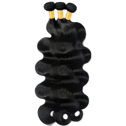 Natural Color Human Hair Body Wave Bundles #1B Body Wave Bundles 8a Grade Double Weft Brazilian Human Hair Soft and Silky for Black Women 22 24 26 Inch