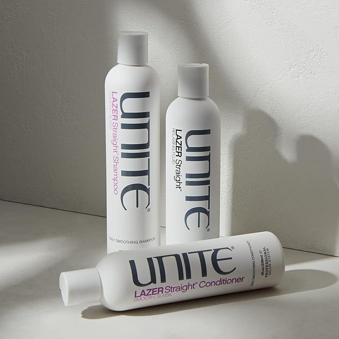 UNITE Hair - LAZER Straight Relaxing Fluid - Frizz-Control Fluid That Smooths, Softens, and Straightens Unruly Hair - Ideal for Humidity, Heat Protection, and Curls, 8 Fl Oz
