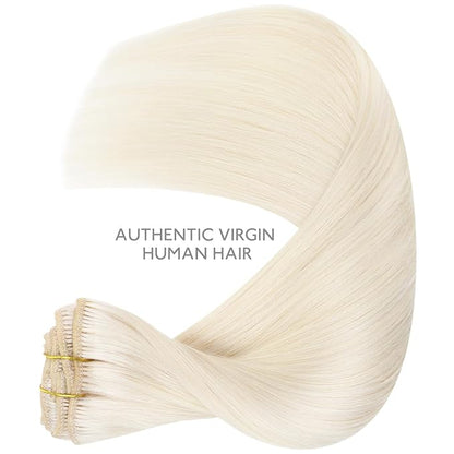WENNALIFE Clip in Hair Extensions, 20 Inch 120g 7pcs Real Human Hair, White Blonde Remy Hair Extensions Clip Ins Double Weft