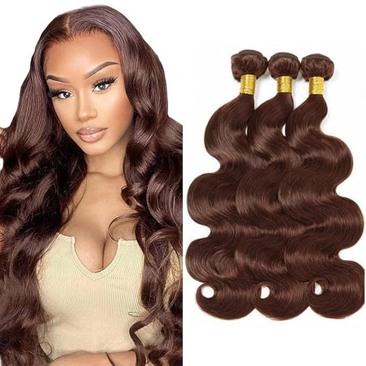 #4 Brown Bundles Human Hair Body Wave Bundles 24 26 28 Inch Human Hair Weave 3 Bundle Unprocessed Brazilian Virgin Hair Dark Brown Body Wave Human Hair Extensions 50 Grams/Bundle