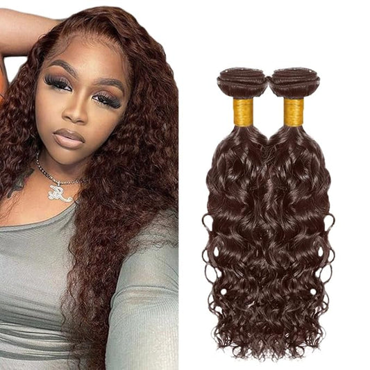#4 Brown Bundles Human Hair Water Wave Bundles 32 34 Inch Human Hair Weave 2 Bundle Unprocessed Brazilian Virgin Hair Chocolate Water Wave Human Hair Extensions