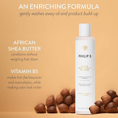 PHILIP B Gentle Conditioning Shampoo, 7.4 fl. oz. (220 ml) - Light-Weight Unscented Cleanser Adds Softness & Shine, With Shea Butter & Vitamin B5