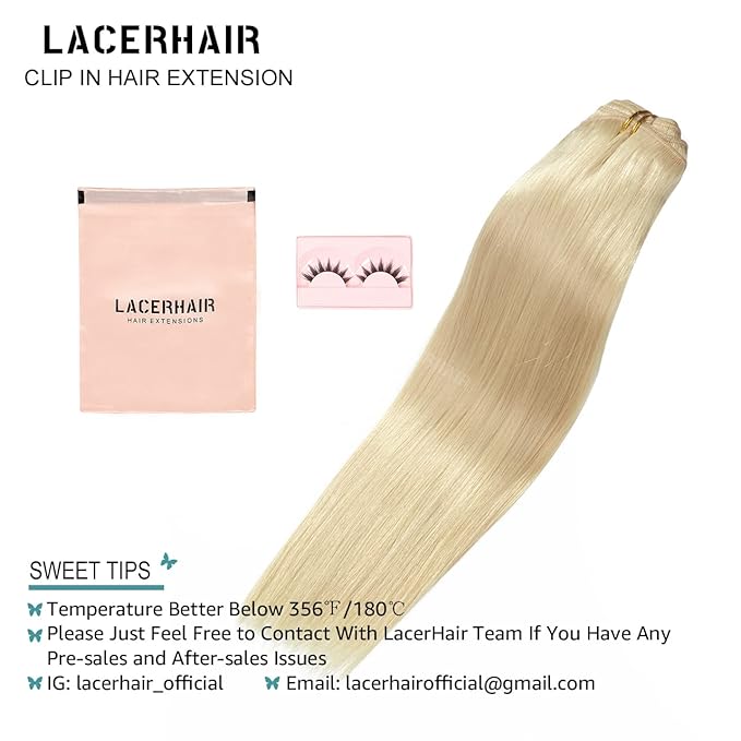 Lacer Hair Extensions Clip in Human Hair Light Platinum Blond #60A 120g 7pcs Per Set Silky Straight 100% Clip in Hair Extensions Remy Human Hair 16 Inch