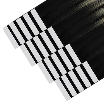 YoungSee Tape in Hair Extensions Human Hair Ombre Seamless Tape in Hair Extensions Human Hair Black Ombre Silver with Black Roots Human Hair Tape ins Reusable 18In 50g 20pcs