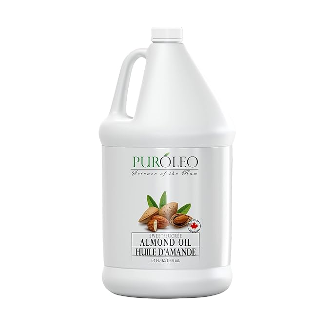 PUROLEO Sweet Almond Oil 64 Fl Oz/1900 ML 100% Natural and Pure | Moisturizer & Carrier Oil | Beauty & DIY Blends, Massage Oil, Body Oil, Hair Oil and Baby Oil | Made from Almonds raw