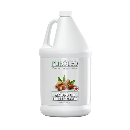 PUROLEO Sweet Almond Oil 64 Fl Oz/1900 ML 100% Natural and Pure | Moisturizer & Carrier Oil | Beauty & DIY Blends, Massage Oil, Body Oil, Hair Oil and Baby Oil | Made from Almonds raw