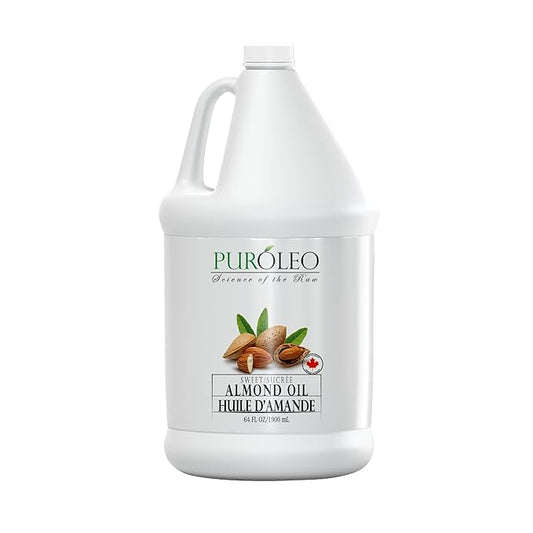 PUROLEO Sweet Almond Oil 64 Fl Oz/1900 ML 100% Natural and Pure | Moisturizer & Carrier Oil | Beauty & DIY Blends, Massage Oil, Body Oil, Hair Oil and Baby Oil | Made from Almonds raw