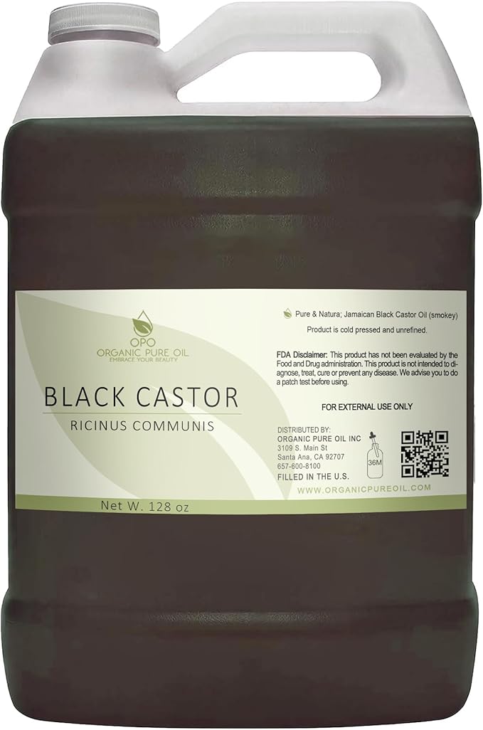 Black Castor Oil Unrefined - 128 oz - Pure, Brazilian Smokey, Cold Pressed, Toasty/Smoky Scent, Jamaican JBCO, Virgin Carrier Oil for Skin, Hair, Nails, Body, Arms, & Legs. Packaging May Vary
