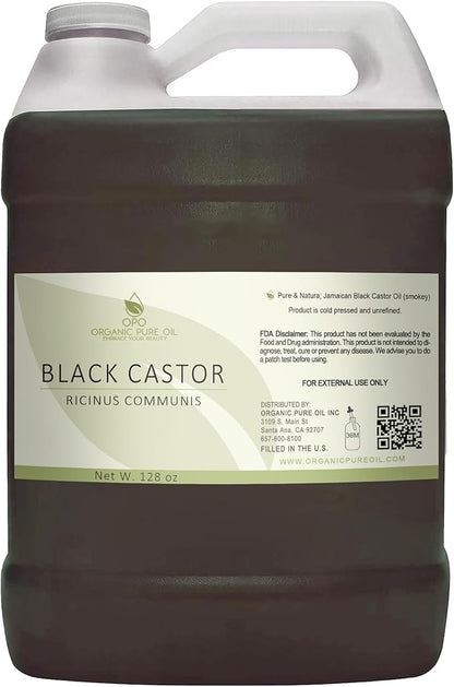 Black Castor Oil Unrefined - 128 oz - Pure, Brazilian Smokey, Cold Pressed, Toasty/Smoky Scent, Jamaican JBCO, Virgin Carrier Oil for Skin, Hair, Nails, Body, Arms, & Legs. Packaging May Vary