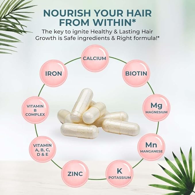 Vital Hair Complex -Hair Growth Vitamins for Women and Men -Biotin & Vitamin B -Hair Growth Supplement for Healthy Hair Skin & Nails -Hormone & Gluten Free -Hair Vitamins for Women
