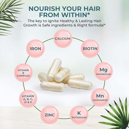 Vital Hair Complex -Hair Growth Vitamins for Women and Men -Biotin & Vitamin B -Hair Growth Supplement for Healthy Hair Skin & Nails -Hormone & Gluten Free -Hair Vitamins for Women