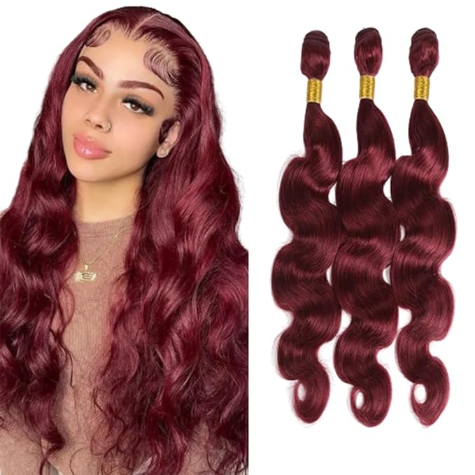 99j Bundles Burgundy Body Wave Bundles Human Hair Wine Red Brazilian Human Hair Extensions Weave Wet and Wavy Soft Silky for Woman 26 28 30 Inch