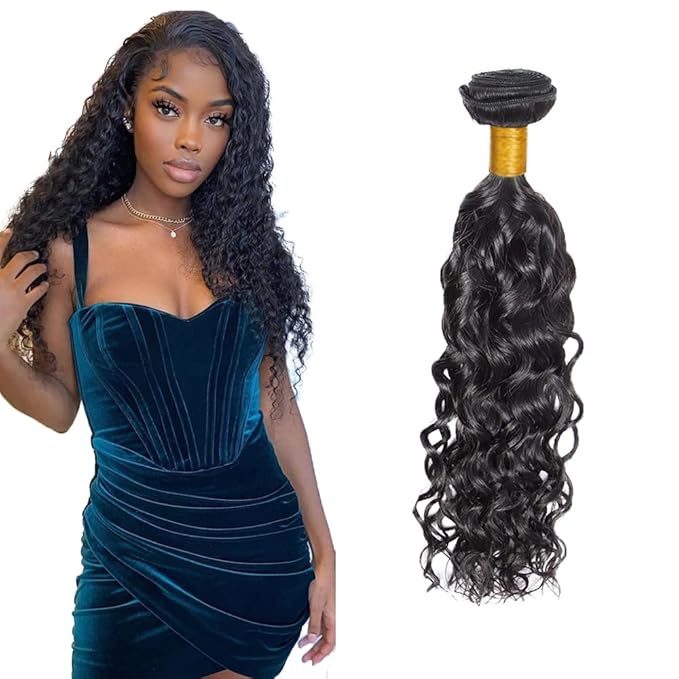 #1B Human Hair Bundles Water Wave Bundles 24 Inch Unprocessed Brazilian Virgin Hair Weave 1 Bundle 50 Grams Per Bundle Natural Color Bundle Human Hair Extensions
