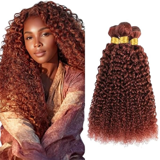 Copper Bundles Curly Bundles Color 33 Curly 8a Grade Weave Extensions Brazilian Human Hair Soft and Silky for Black Women 20 22 24 Inch