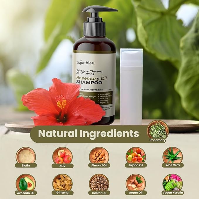 Advanced Therapy Anti-Thinning Rosemary Oil Shampoo with 14 All-Natural Ingredients for Volume, Strength, and Thickness (16oz)