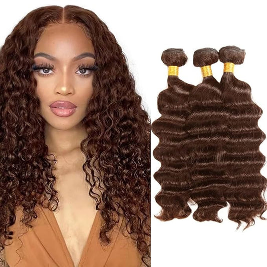 Chocolate Brown Deep Wave Bundles Human Hair Color 4 Bundles 26 28 30 Inch Niegmeag Double Weft Color 4 Deep Wave Bundle Brazilian Virgin Remy Hair Extensions
