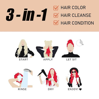 Instant Herbal Red Hair Color Shampoo - 3 in 1 Long-Lasting Hair Dye for Women and Men, 16.90 Fl Oz (Red Wine)