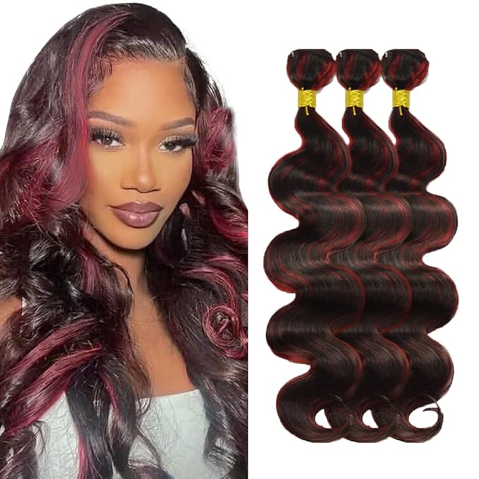 99j Bundles Human Hair Burgundy Body Waver Bundles 2 Tone Red and Black Bundle 14 16 18 Inch Grade 8A Brazilian Virgin Remy Hair Extensions 100g/Pc