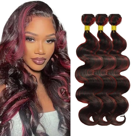 99j Bundles Human Hair Burgundy Body Waver Bundles 2 Tone Red and Black Bundle 14 16 18 Inch Grade 8A Brazilian Virgin Remy Hair Extensions 100g/Pc