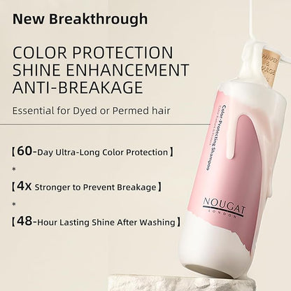 NOUGAT Color-Protecting Shampoo, Clean, Repair & Color-Lock 3-in1, SLS/Paraben Free, Deep Moisturizing, UV Protection, Scalp Health,Color Protection for All Hair Type，For Color-Treated Hair