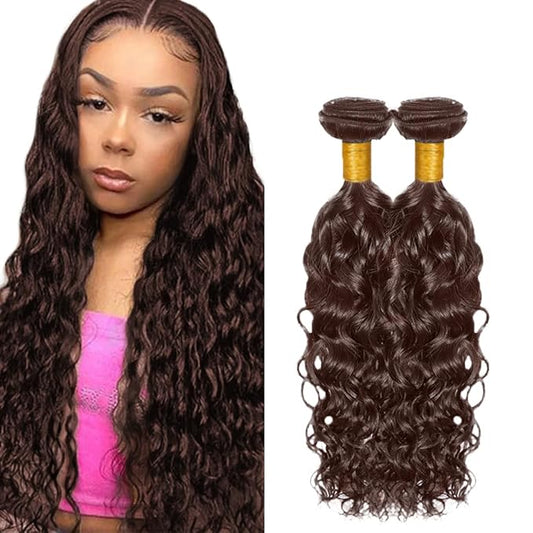 #4 Brown Bundles Human Hair Water Wave Bundles 22 24 Inch Human Hair Weave 2 Bundle Unprocessed Brazilian Virgin Hair Chocolate Water Wave Human Hair Extensions