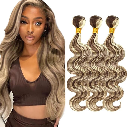 P4/613 Bundles Human Hair Highlight Body Wave Bundles 22 24 26 Inch Niegmeag Hair Unprocessed Brazilian Virgin Remy Hair Extensions Double Weft Hair Weave 300g