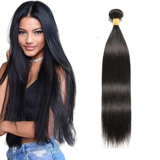 Straight Human Hair Bundles Color 1B Bundles 26 Inch Double Weft Real Natural Black Straight Hair Weave Peruvian Unprocessed Virgin Remy Hair Extensions