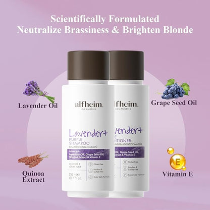 Alfheim Lavender+ Purple Shampoo & Conditioner Set | Tone-Correcting for Blonde, Silver & Gray Hair | Neutralizes Brass & Yellow Tones | Moisturizes, Protects Color & Adds Shine | 10.7 oz Each