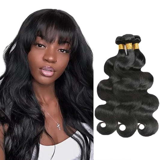 Body Wave Human Hair Bundles Natural Black Bundles Brazilian Grade 8A Virgin Remy Hair Extensions 14 14 14 Inch Double Weft Hair Weave
