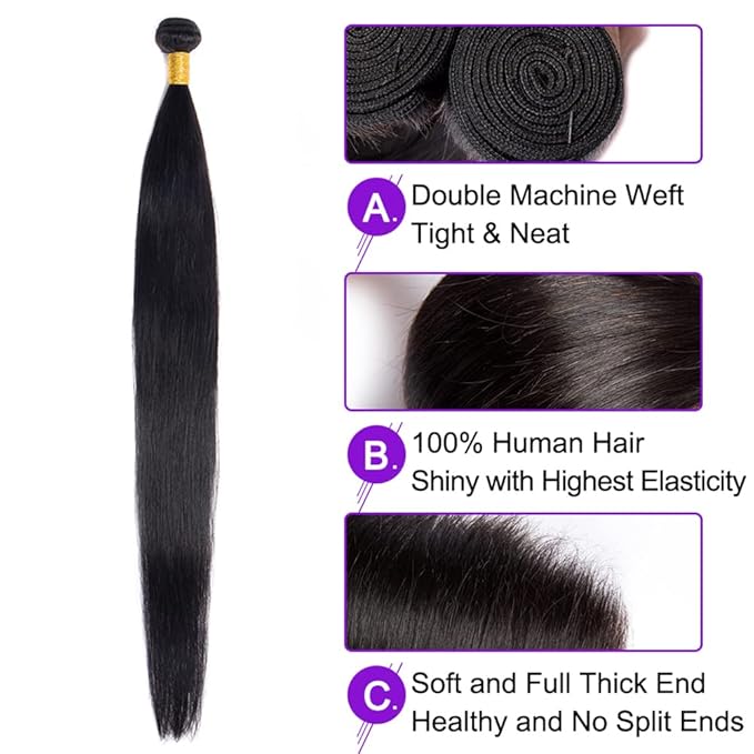 #1B Human Hair Bundles Straight Bundles 20 Inch Unprocessed Brazilian Virgin Hair Weave 1 Bundle 50 Grams Per Bundle Natural Color Bundle Human Hair Extensions