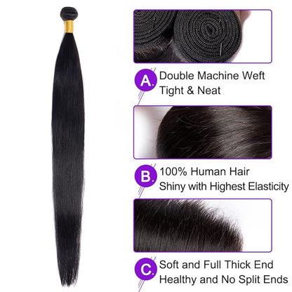 #1B Human Hair Bundles Straight Bundles 20 Inch Unprocessed Brazilian Virgin Hair Weave 1 Bundle 50 Grams Per Bundle Natural Color Bundle Human Hair Extensions